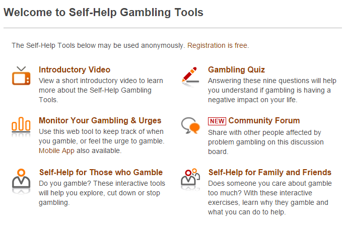 Screen Shot of Self-Help Gambling Tools